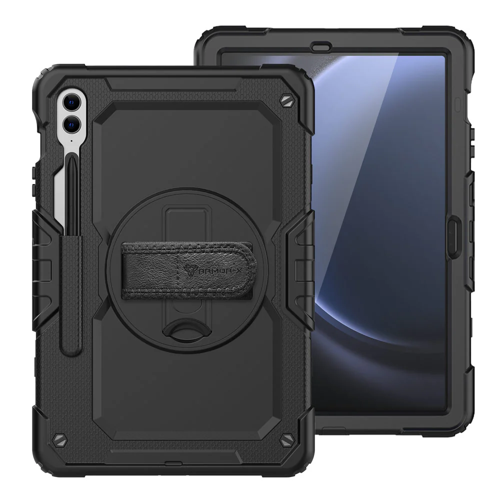 GEN-SS-X610 | Samsung Galaxy Tab S9 FE+ S9 FE Plus SM-X610 X616 X618 | Rainproof military grade rugged case with hand strap and kick-stand