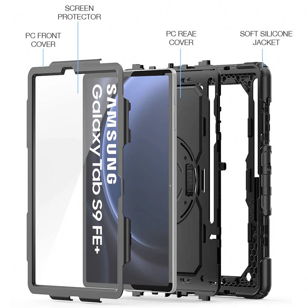 GEN-SS-X610 | Samsung Galaxy Tab S9 FE+ S9 FE Plus SM-X610 X616 X618 | Rainproof military grade rugged case with hand strap and kick-stand - Image 9
