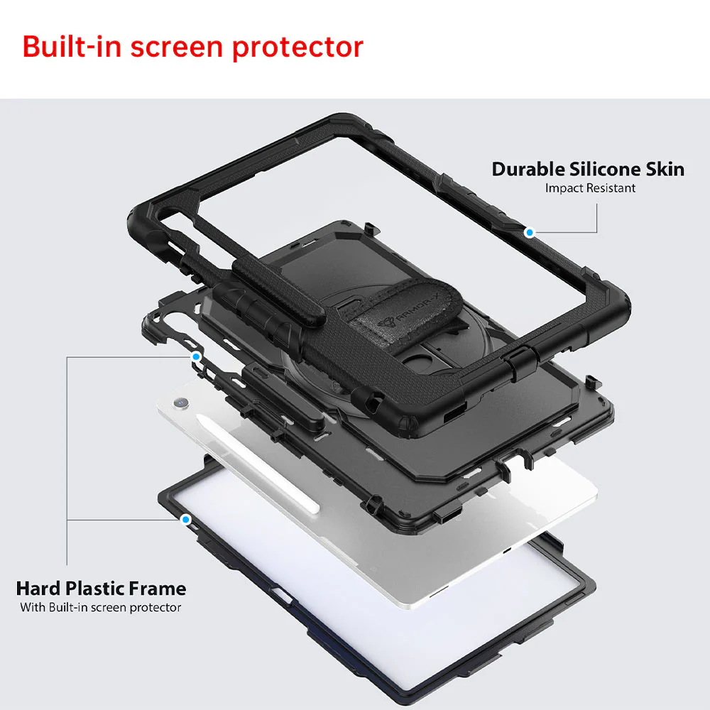 GEN-SS-X620 | Samsung Galaxy Tab S10 FE+ S10 FE Plus SM-X620 X626 X628 | Rainproof military grade rugged case with hand strap and kick-stand - Image 9