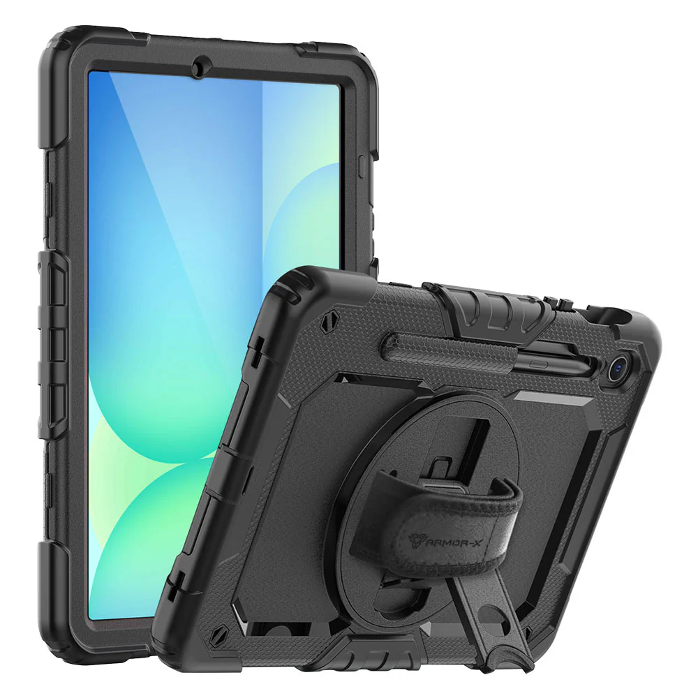 GEN-SS-X710 | Samsung Galaxy Tab S10 FE SM-X520 X526 X528 / S10 Lite SM-X400 X406 | Rainproof military grade rugged case with hand strap and kick-stand