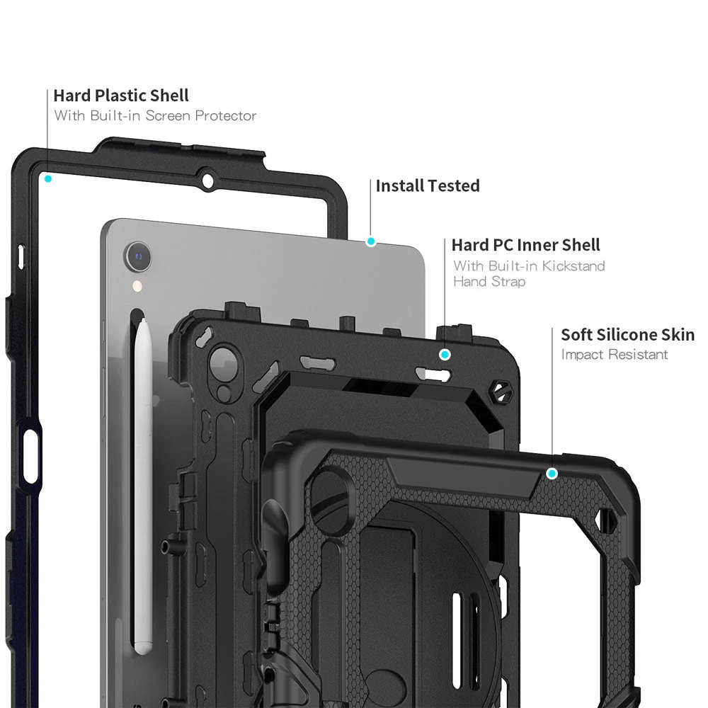 GEN-SS-X710 | Samsung Galaxy Tab S10 FE SM-X520 X526 X528 / S10 Lite SM-X400 X406 | Rainproof military grade rugged case with hand strap and kick-stand - Image 10