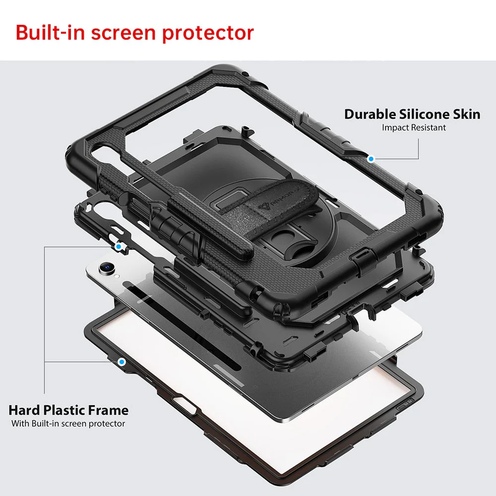 GEN-SS-X730 | Samsung Galaxy Tab S11 SM-X730 / X736 / X738 | Rainproof military grade rugged case with hand strap and kick-stand - Image 9