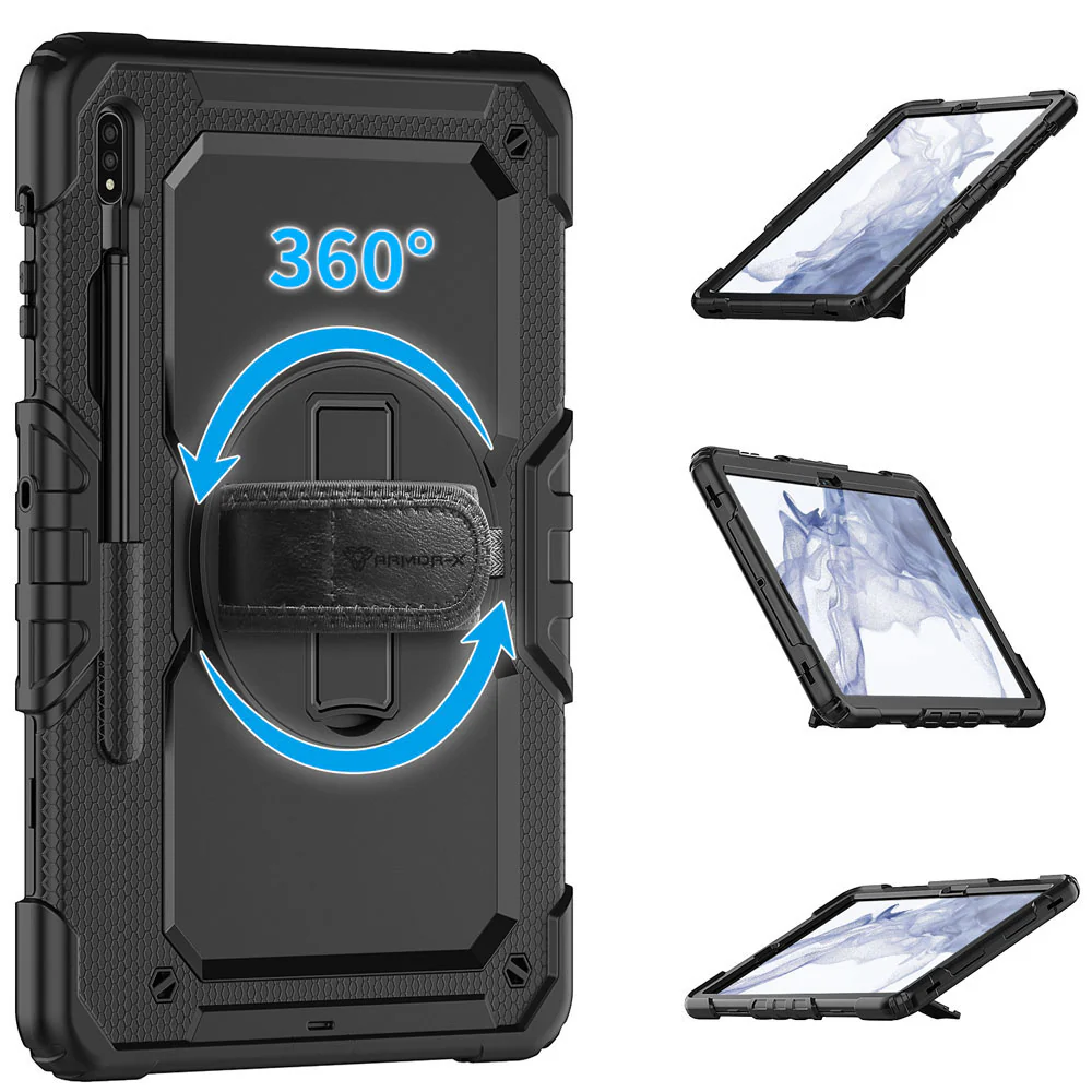 GEN-SS-X800 | Samsung Galaxy Tab S8+ S8 Plus SM-X800 / X806 & S7+ / S7 FE | Rainproof military grade rugged case with hand strap and kick-stand - Image 10