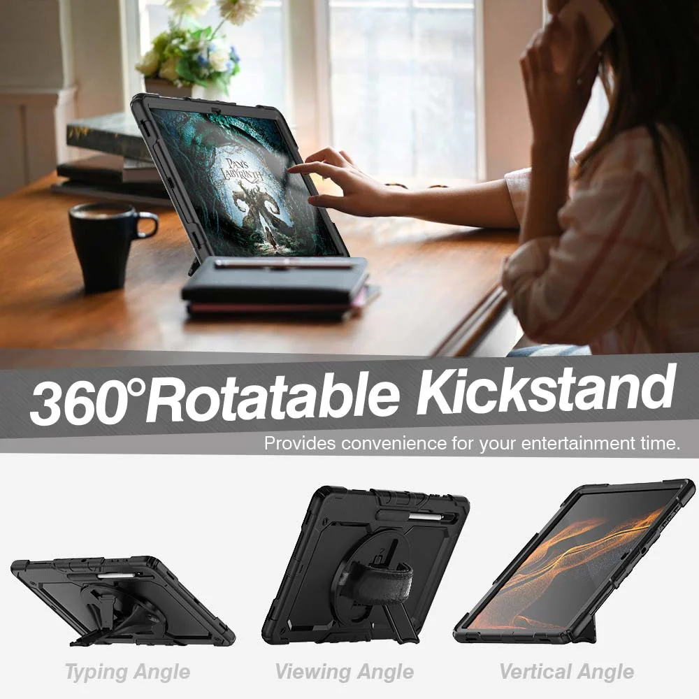 GEN-SS-X900 | Samsung Galaxy Tab S8 Ultra SM-X900 / X906 | Rainproof military grade rugged case with hand strap and kick-stand - Image 10