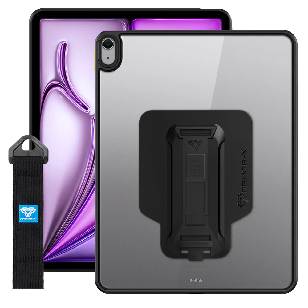 GXS-iPad-A6 | iPad Air 13 (M2) / (M3) / (M4) | Slim Anti-fall Protective Case with hand strap & kick-stand & X-Mount