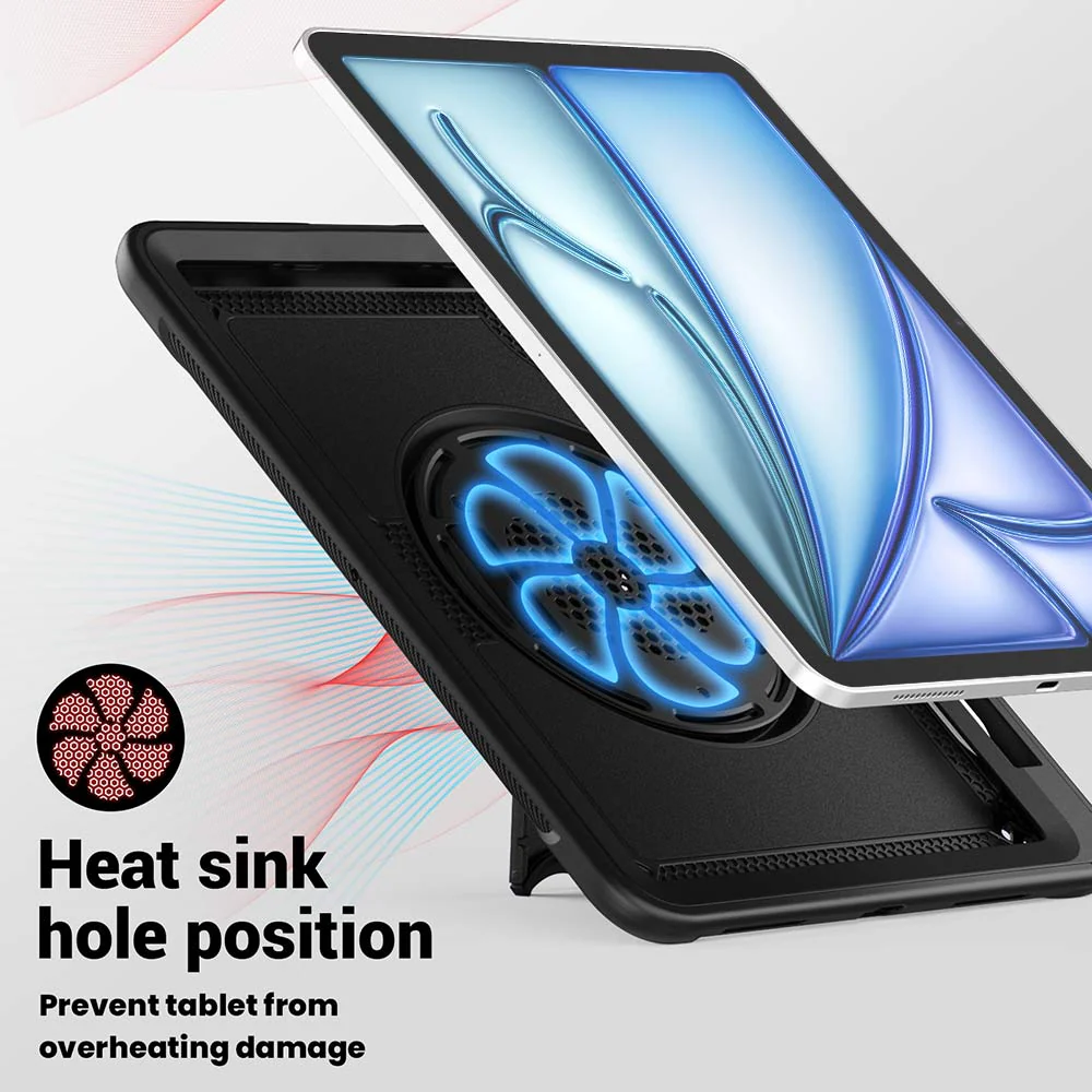 HEN-iPad-A5 | iPad Air 11 (M2) / (M3) / (M4) | 2 Layers Protective Rugged Case with Loopback Hand Strap and Kick-stand - Image 9