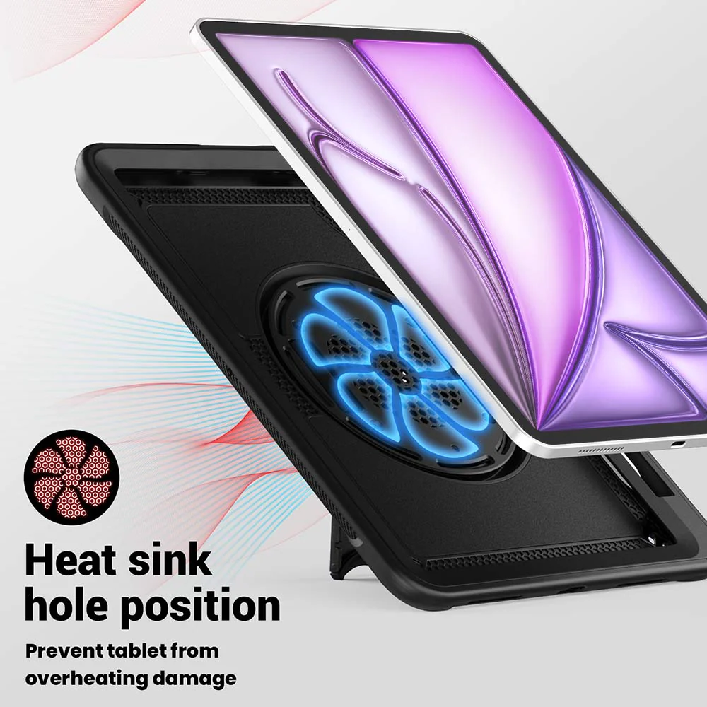 HEN-iPad-A6 | iPad Air 13 (M2) / (M3) / (M4) | 2 Layers Protective Rugged Case with Loopback Hand Strap and Kick-stand - Image 9