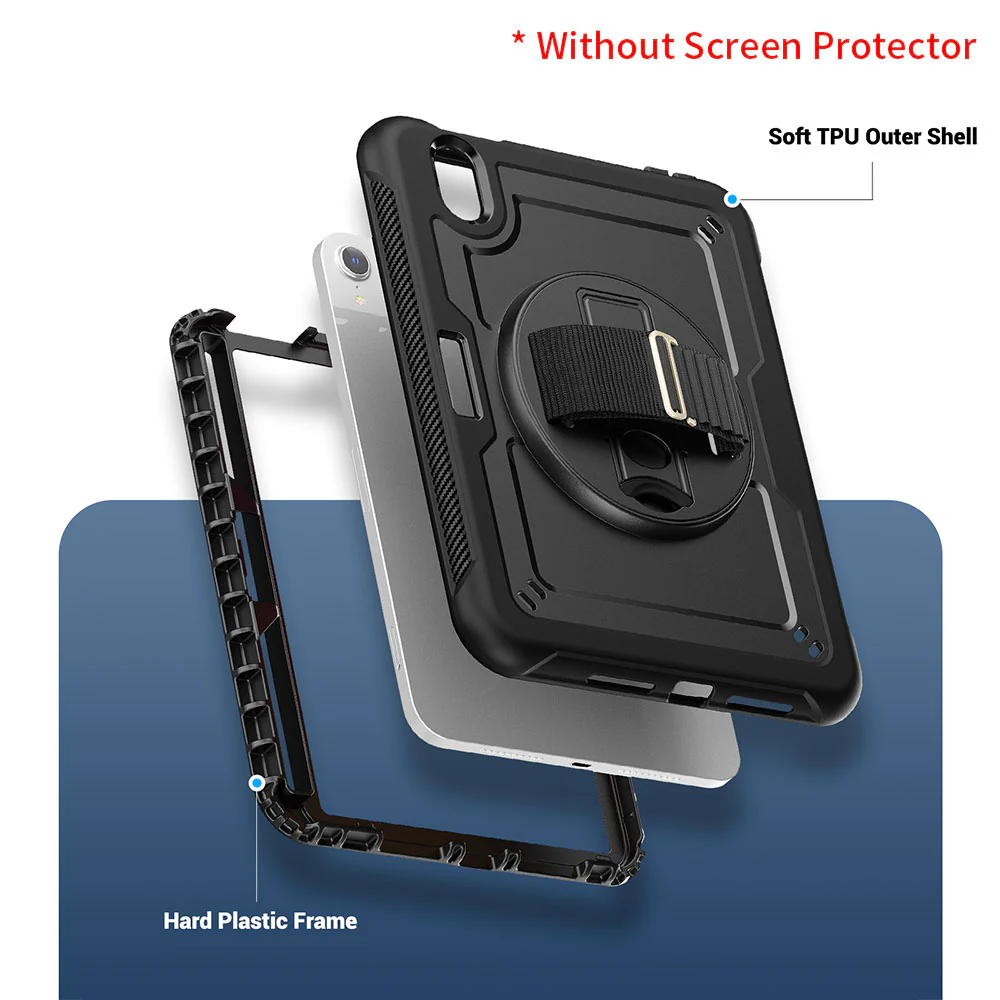 HEN-iPad-M6 | iPad mini (A17 Pro) | 2 Layers Protective Rugged Case with Loopback Hand Strap and Kick-stand - Image 7