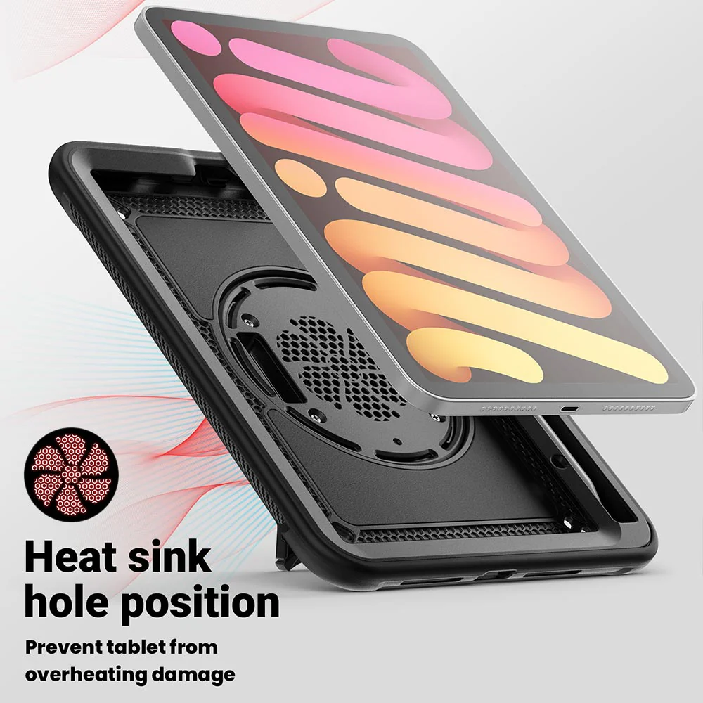 HEN-iPad-M6 | iPad mini (A17 Pro) | 2 Layers Protective Rugged Case with Loopback Hand Strap and Kick-stand - Image 8