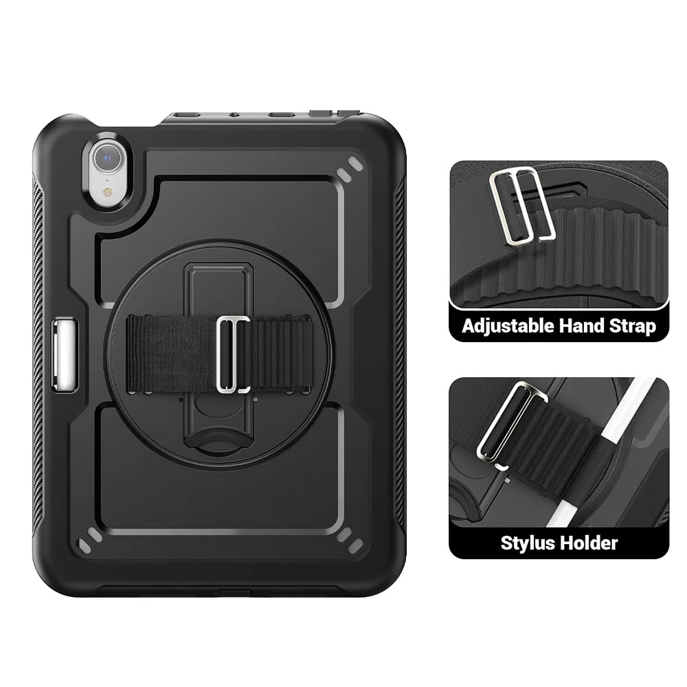 HEN-iPad-M6 | iPad mini (A17 Pro) | 2 Layers Protective Rugged Case with Loopback Hand Strap and Kick-stand - Image 9