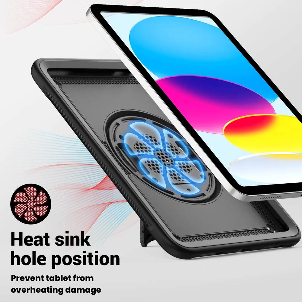 HEN-iPad-N5 | iPad 10.9 (10th Gen.) | 2 Layers Protective Rugged Case with Loopback Hand Strap and Kick-stand - Image 9