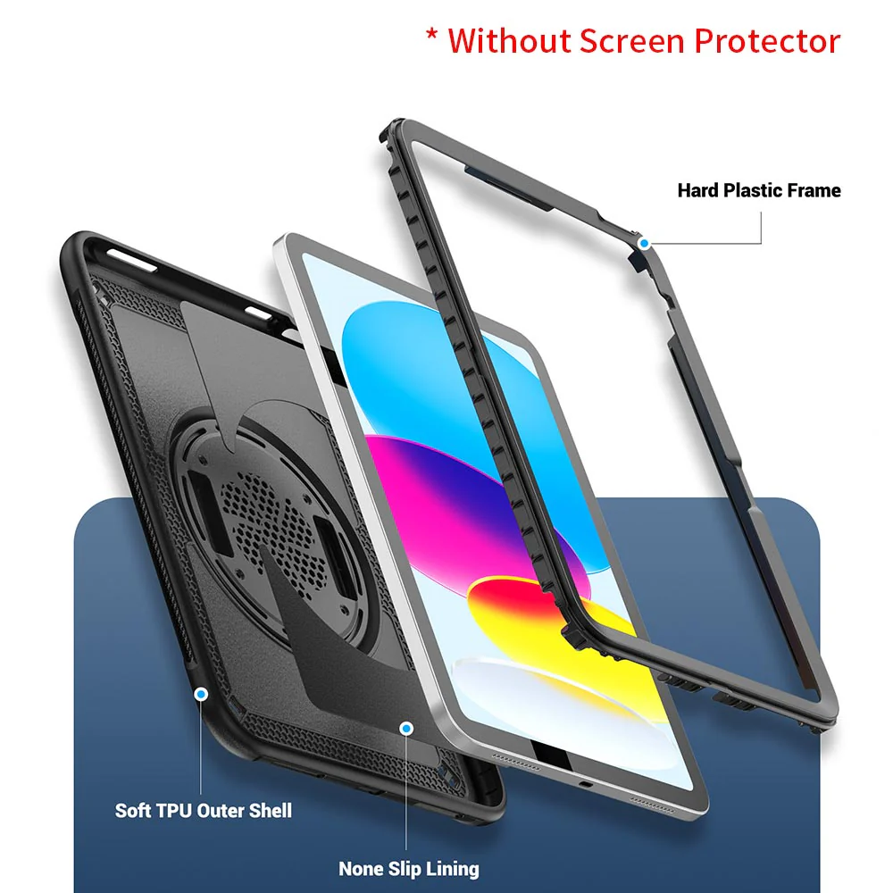 HEN-iPad-N5 | iPad 11-Inch (11th Gen / A16) | 2 Layers Protective Rugged Case with Loopback Hand Strap and Kick-stand - Image 7