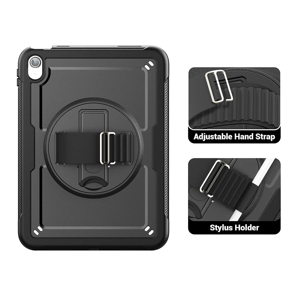 HEN-iPad-N5 | iPad 11-Inch (11th Gen / A16) | 2 Layers Protective Rugged Case with Loopback Hand Strap and Kick-stand - Image 9