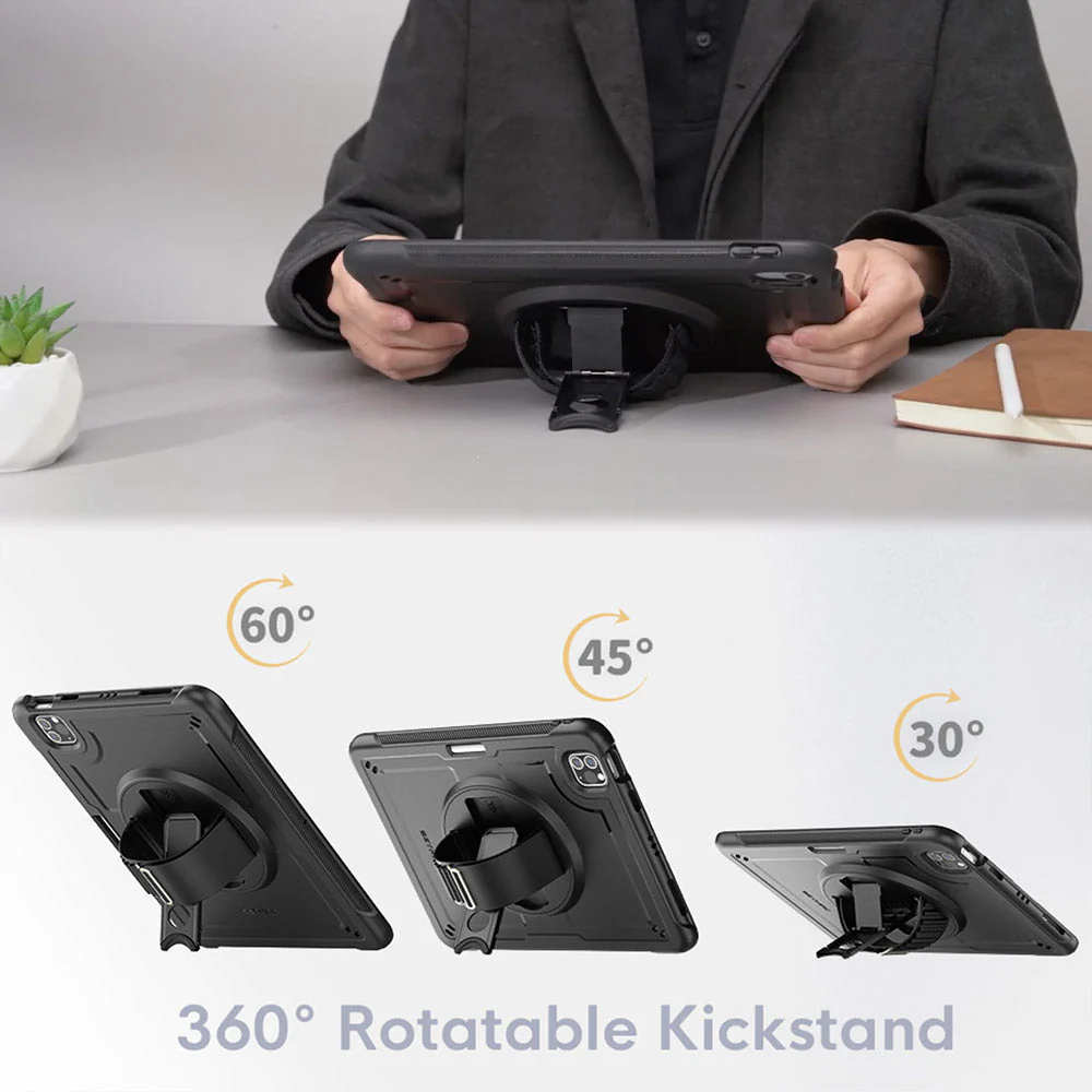 HEN-iPad-PR6 | iPad Pro 11 ( 1st / 2nd / 3rd / 4th Gen. ) 2018 / 2020 / 2021 / 2022 | 2 Layers Protective Rugged Case with Loopback Hand Strap and Kick-stand - Image 6