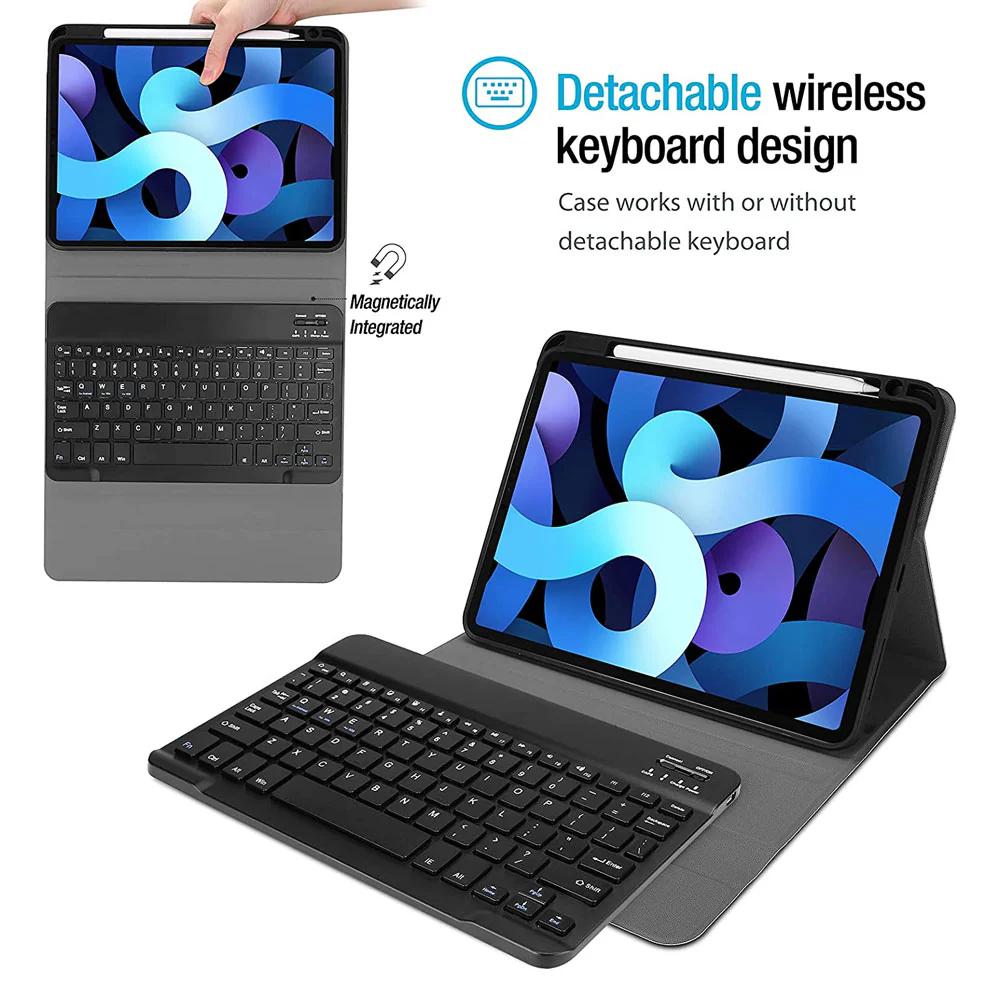 HKV-iPad-A4 | iPad Air 4 2020 / iPad Air 5 2022 | Detachable Keyboard Case with PU leather Folio Cover - Image 2