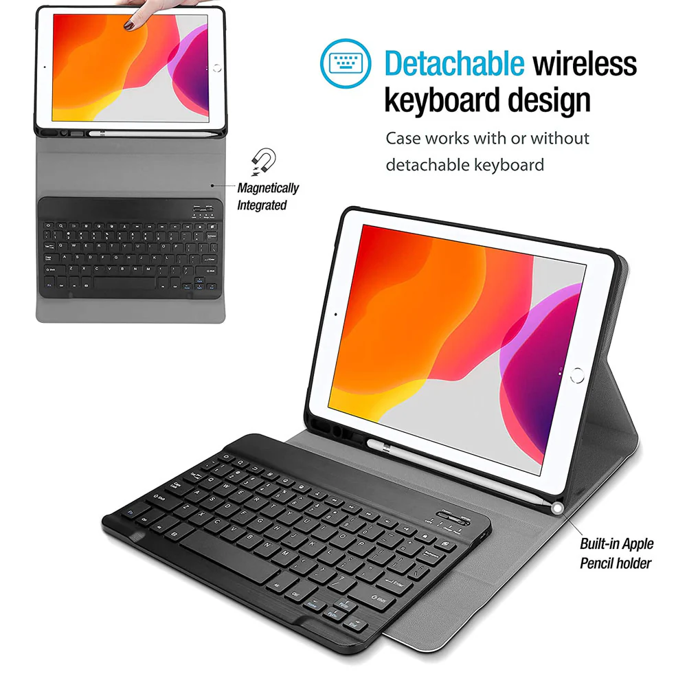 HKV-iPad-N3 | iPad 10.2 (7th & 8th & 9th Gen.) 2019 / 2020 / 2021 | Detachable Keyboard Case with PU leather Folio Cover - Image 2