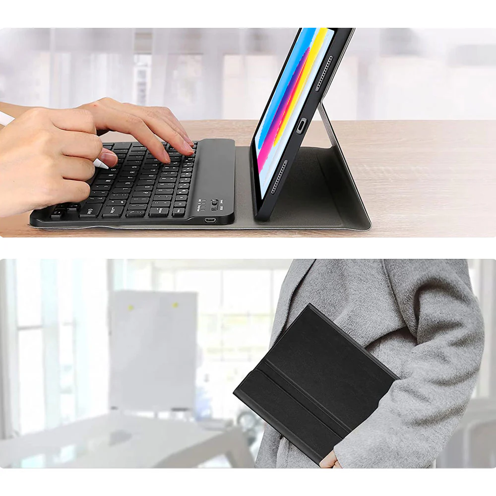 HKV-iPad-N5 | iPad 10.9 (10th Gen.) | Detachable Keyboard Case with PU leather Folio Cover - Image 6