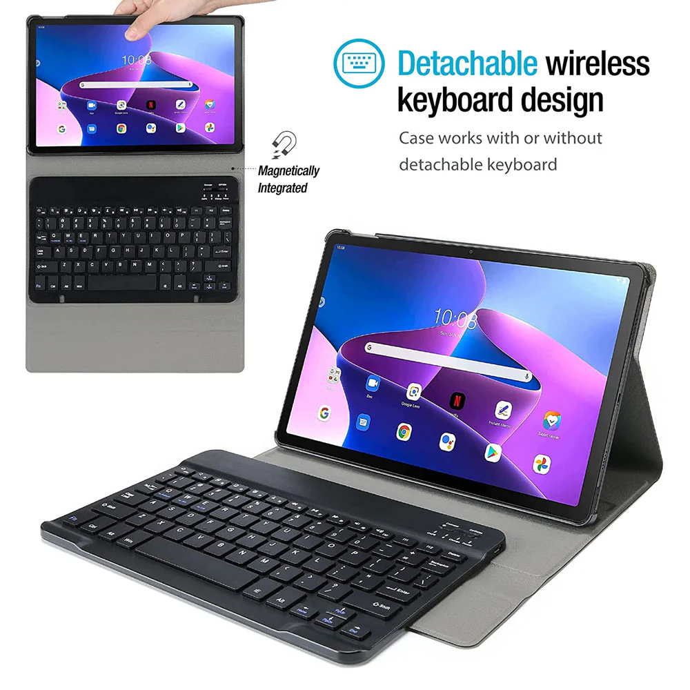 HKV-LN-M10-V3 | Lenovo Tab M10 ( Gen3 ) TB328 | Detachable Keyboard Case with PU leather Folio Cover - Image 2