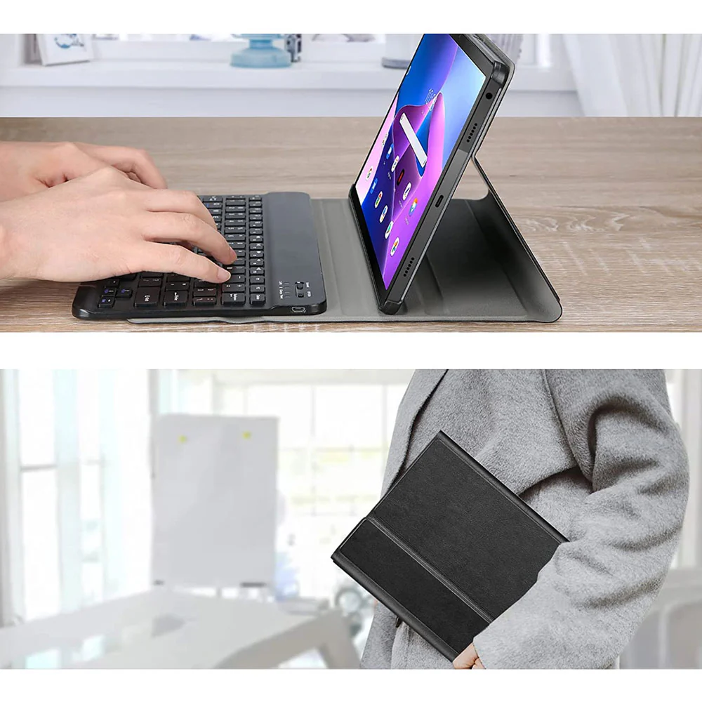 HKV-LN-M10-V3 | Lenovo Tab M10 ( Gen3 ) TB328 | Detachable Keyboard Case with PU leather Folio Cover - Image 6