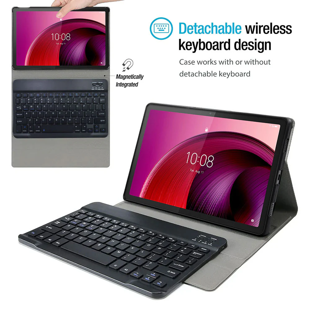 HKV-LN-M105G | Lenovo Tab M10 5G TB360 | Detachable Keyboard Case with PU leather Folio Cover - Image 2