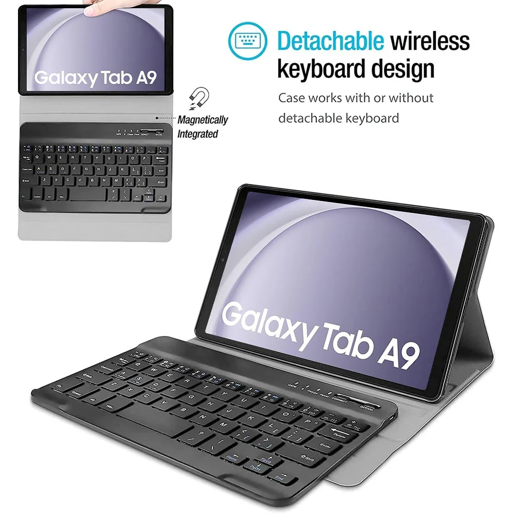 HKV-SS-X110 | Samsung Galaxy Tab A9 ( 8.7" ) SM-X110 / SM-X115 | Detachable Keyboard Case with PU leather Folio Cover - Image 2