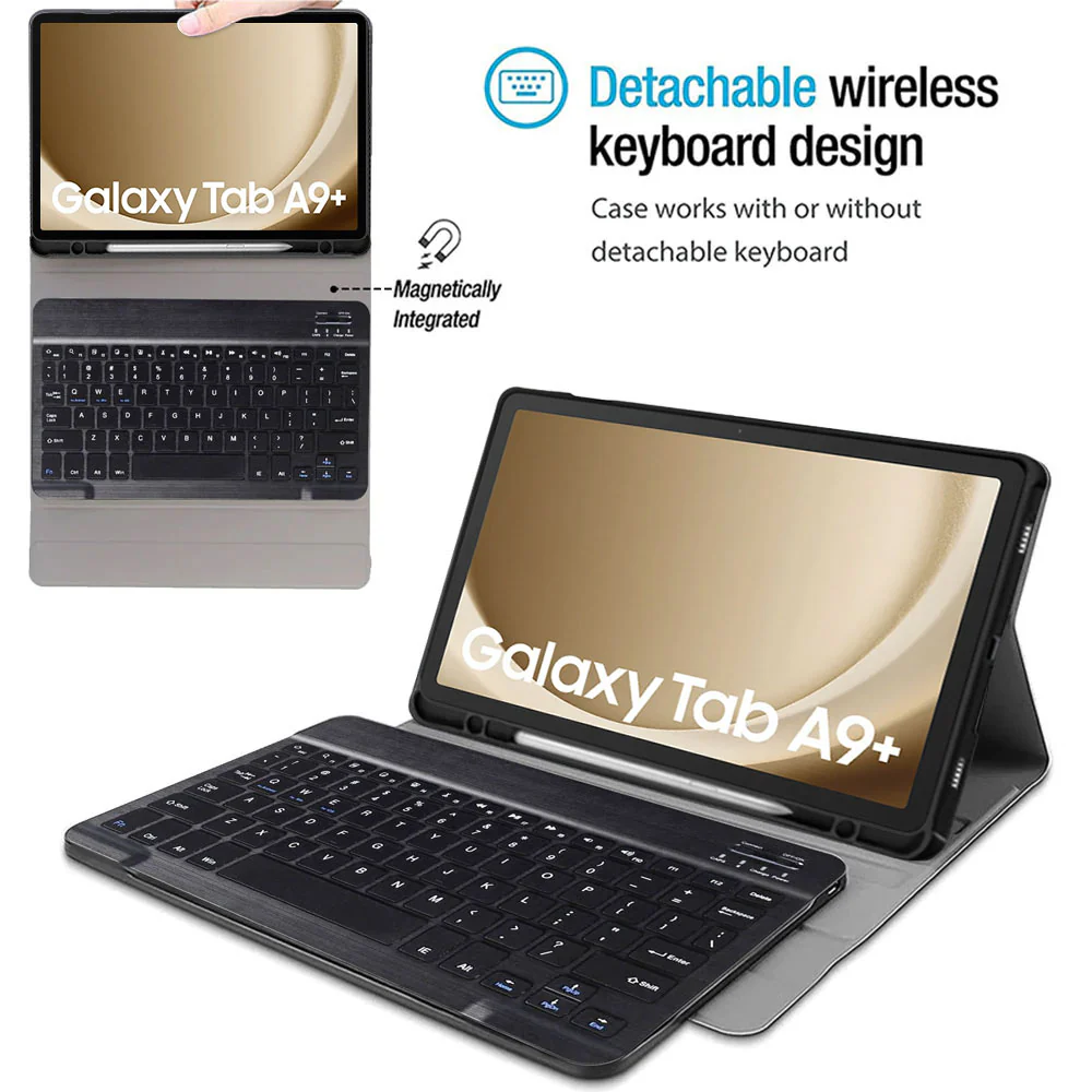HKV-SS-X210 | Samsung Galaxy Tab A9+ A9 Plus ( 11" ) SM-X210 / SM-X215 / SM-X216 | Detachable Keyboard Case with PU leather Folio Cover - Image 2