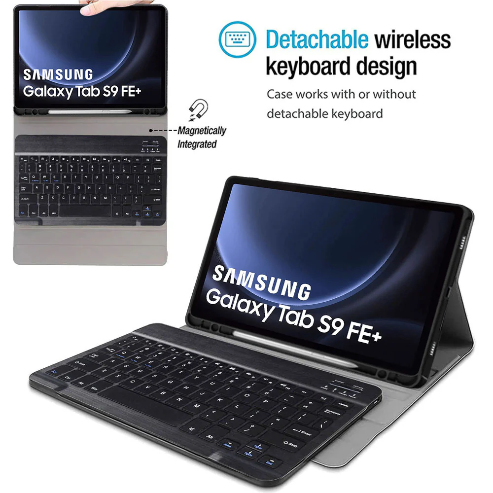 HKV-SS-X610 | Samsung Galaxy Tab S9 FE+ S9 FE Plus SM-X610 X616 X618 | Detachable Keyboard Case with PU leather Folio Cover - Image 2