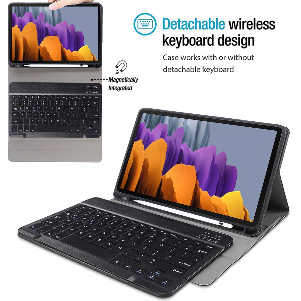 HKV-SS-X700 | Samsung Galaxy Tab S7 SM-T870 / SM-T875 / SM-T876B | Detachable Keyboard Case with PU leather Folio Cover - Image 2