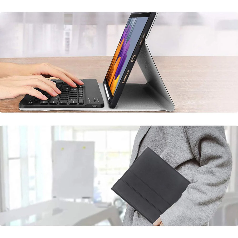 HKV-SS-X700 | Samsung Galaxy Tab S7 SM-T870 / SM-T875 / SM-T876B | Detachable Keyboard Case with PU leather Folio Cover - Image 5