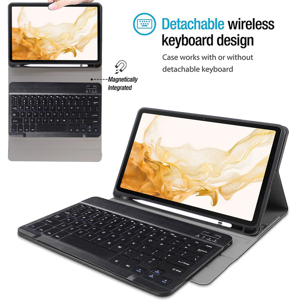 HKV-SS-X700 | Samsung Galaxy Tab S8 SM-X700 / SM-X706 | Detachable Keyboard Case with PU leather Folio Cover - Image 2