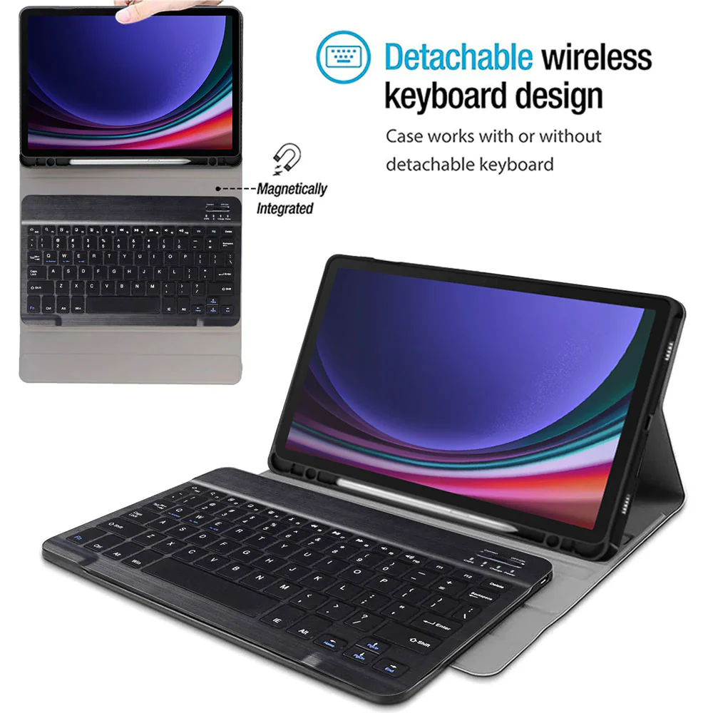 HKV-SS-X710 | Samsung Galaxy Tab S9 SM-X710 / X716 / X718 | Detachable Keyboard Case with PU leather Folio Cover - Image 2