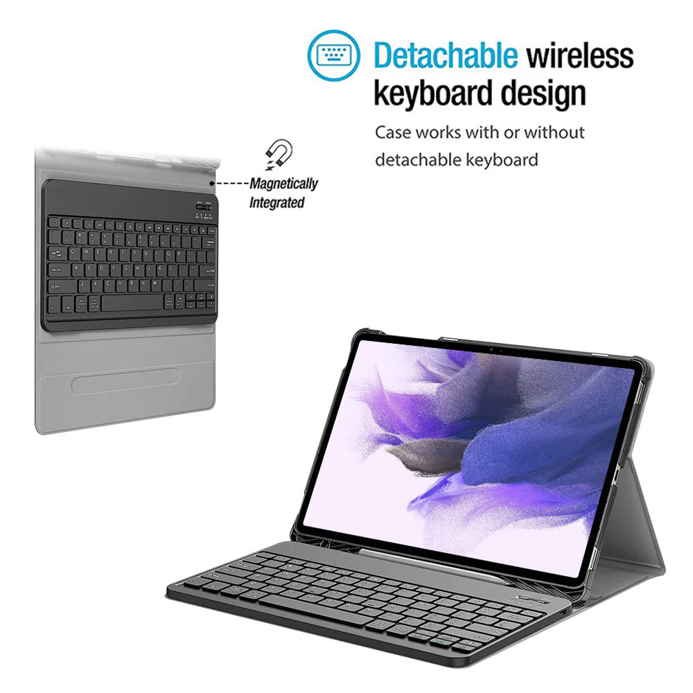 HKV-SS-X800 | Samsung Galaxy Tab S7 FE SM-T730 / T733 / T736B / T735NZ | Detachable Keyboard Case with PU leather Folio Cover - Image 2