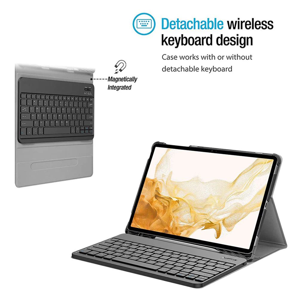 HKV-SS-X800 | Samsung Galaxy Tab S7 Plus S7+ SM-T970 / T975 / T976B | Detachable Keyboard Case with PU leather Folio Cover - Image 2