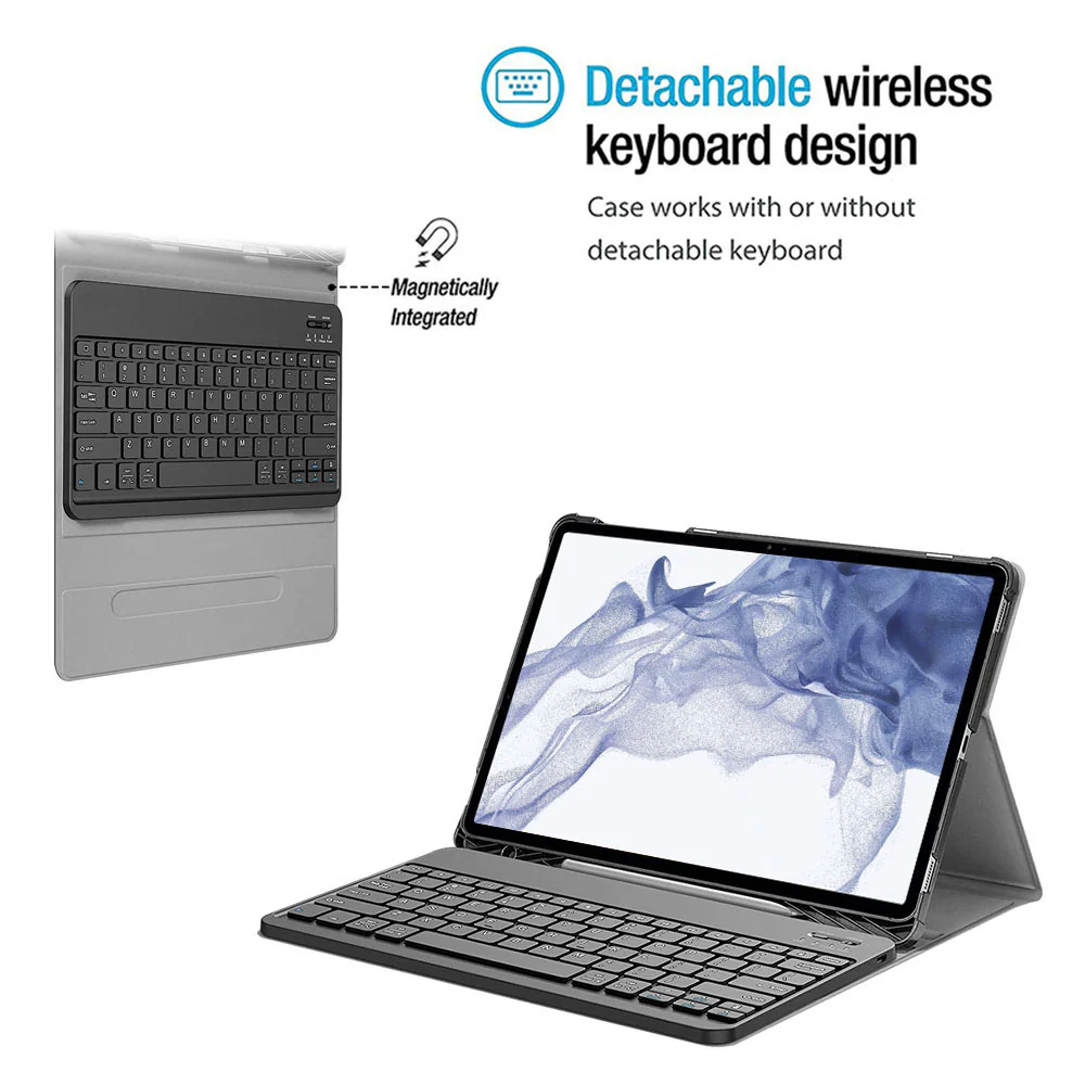 HKV-SS-X800 | Samsung Galaxy Tab S8+ S8 Plus SM-X800 / SM-X806 | Detachable Keyboard Case with PU leather Folio Cover - Image 2