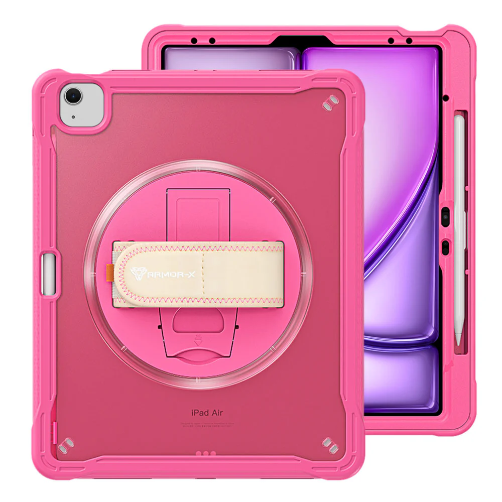 HLN-iPad-A6 | iPad Air 13 (M2) / (M3) / (M4) | 2 Layers Protective Rugged Case with Hand Strap and Kick-stand - Image 15