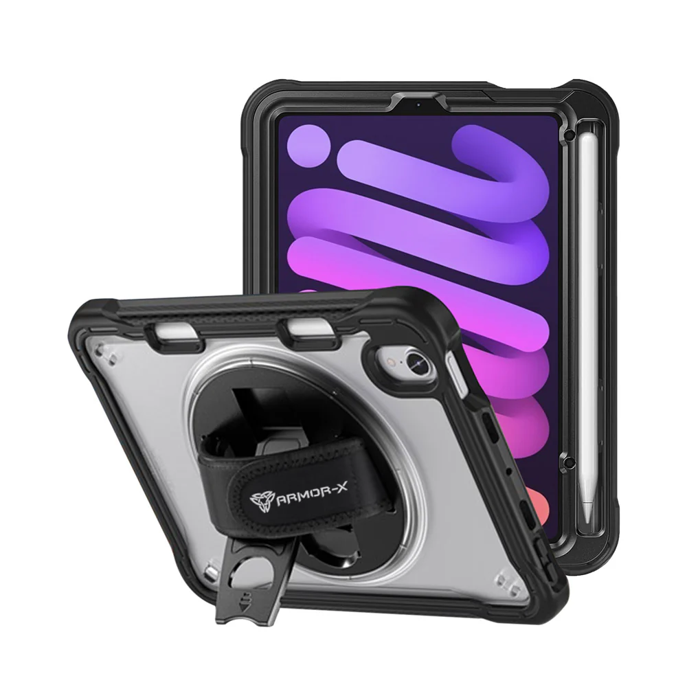 HLN-iPad-M6 | iPad mini 6 | 2 Layers Protective Rugged Case with Hand Strap and Kick-stand