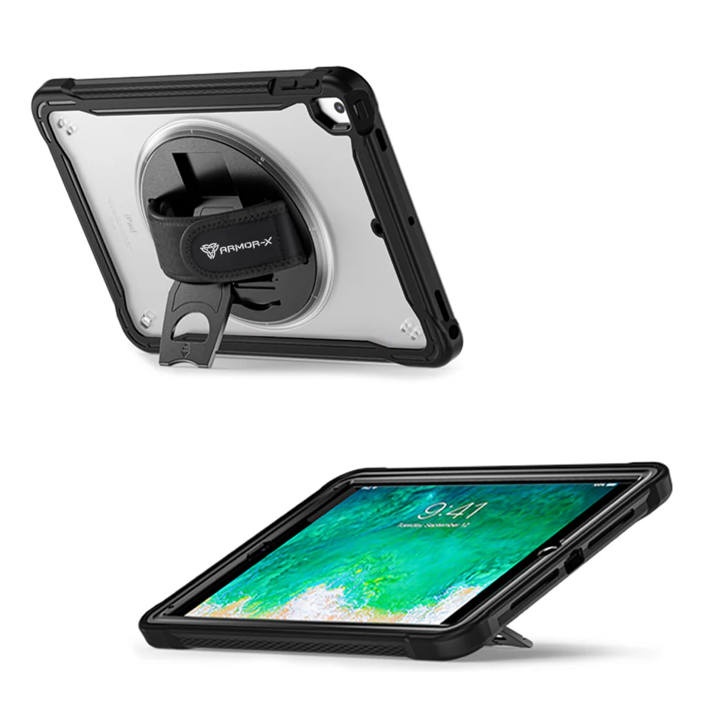 HLN-iPad-N2 | iPad 9.7 ( 5th / 6th Gen. ) 2017 / 2018 | 2 Layers Protective Rugged Case with Hand Strap and Kick-stand - Image 9