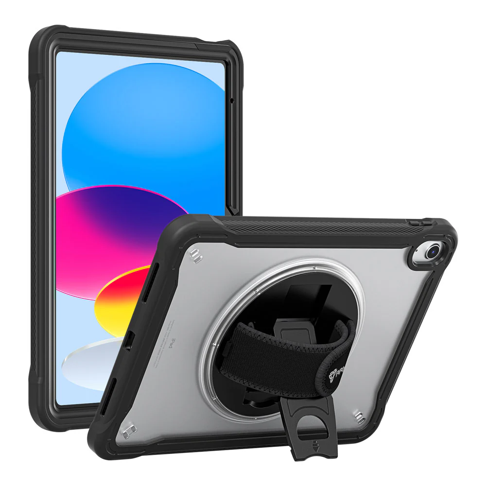 HLN-iPad-N5 | iPad 10.9 (10th Gen.) | 2 Layers Protective Rugged Case with Hand Strap and Kick-stand