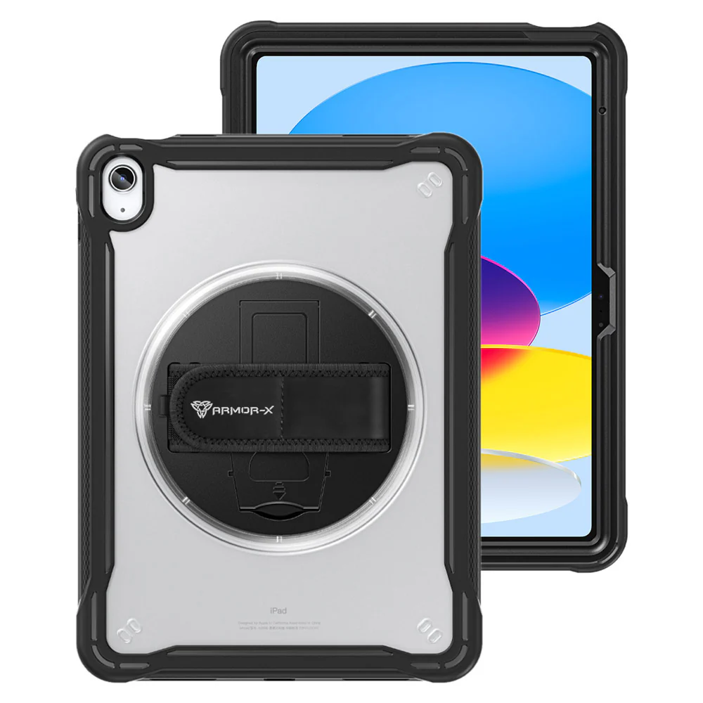 HLN-iPad-N5 | iPad 10.9 (10th Gen.) | 2 Layers Protective Rugged Case with Hand Strap and Kick-stand - Image 11