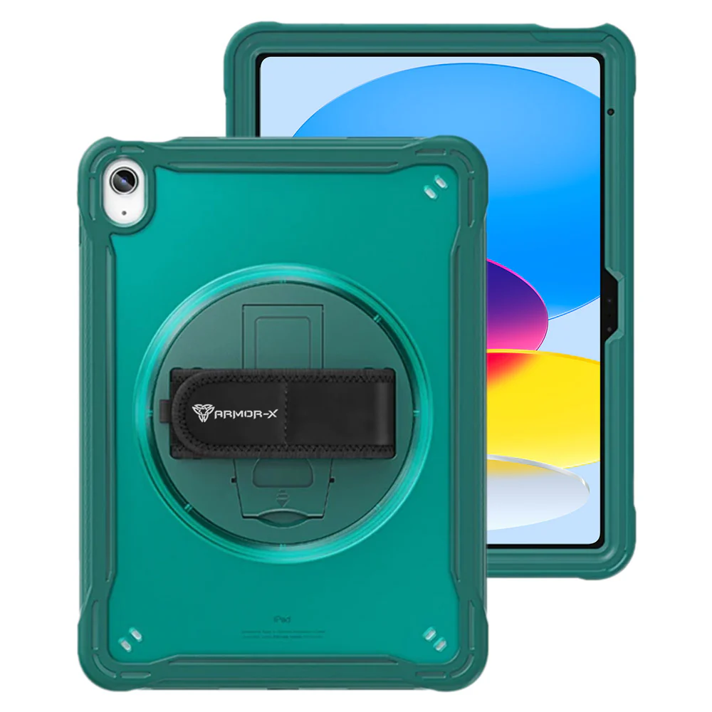 HLN-iPad-N5 | iPad 10.9 (10th Gen.) | 2 Layers Protective Rugged Case with Hand Strap and Kick-stand - Image 12