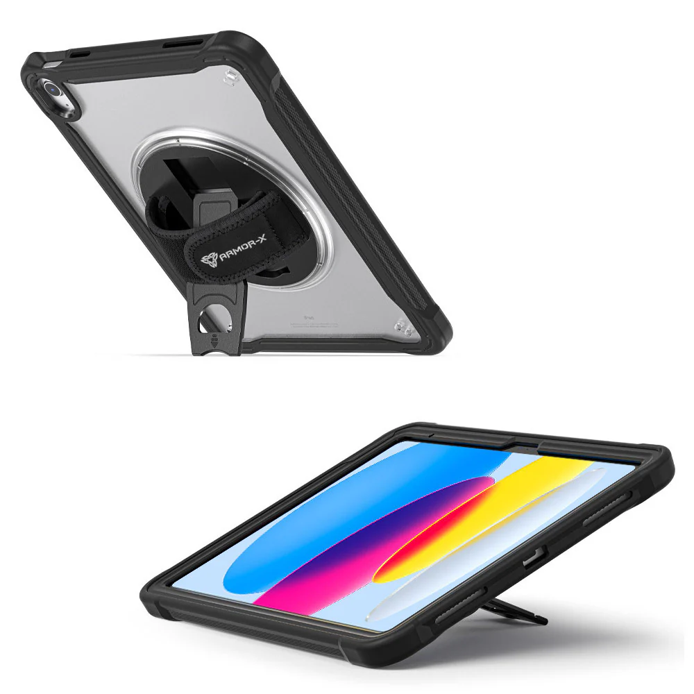 HLN-iPad-N5 | iPad 10.9 (10th Gen.) | 2 Layers Protective Rugged Case with Hand Strap and Kick-stand - Image 9