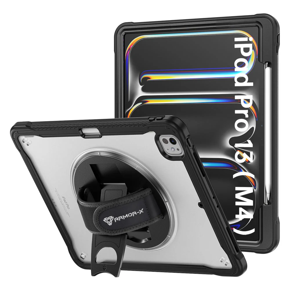 HLN-iPad-PR10 | iPad Pro 13 (M4) / (M5) | 2 Layers Protective Rugged Case with Hand Strap and Kick-stand
