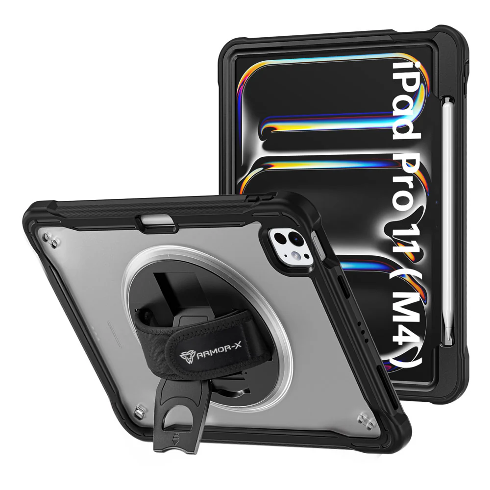HLN-iPad-PR11 | iPad Pro 11 (M4) / (M5) | 2 Layers Protective Rugged Case with Hand Strap and Kick-stand