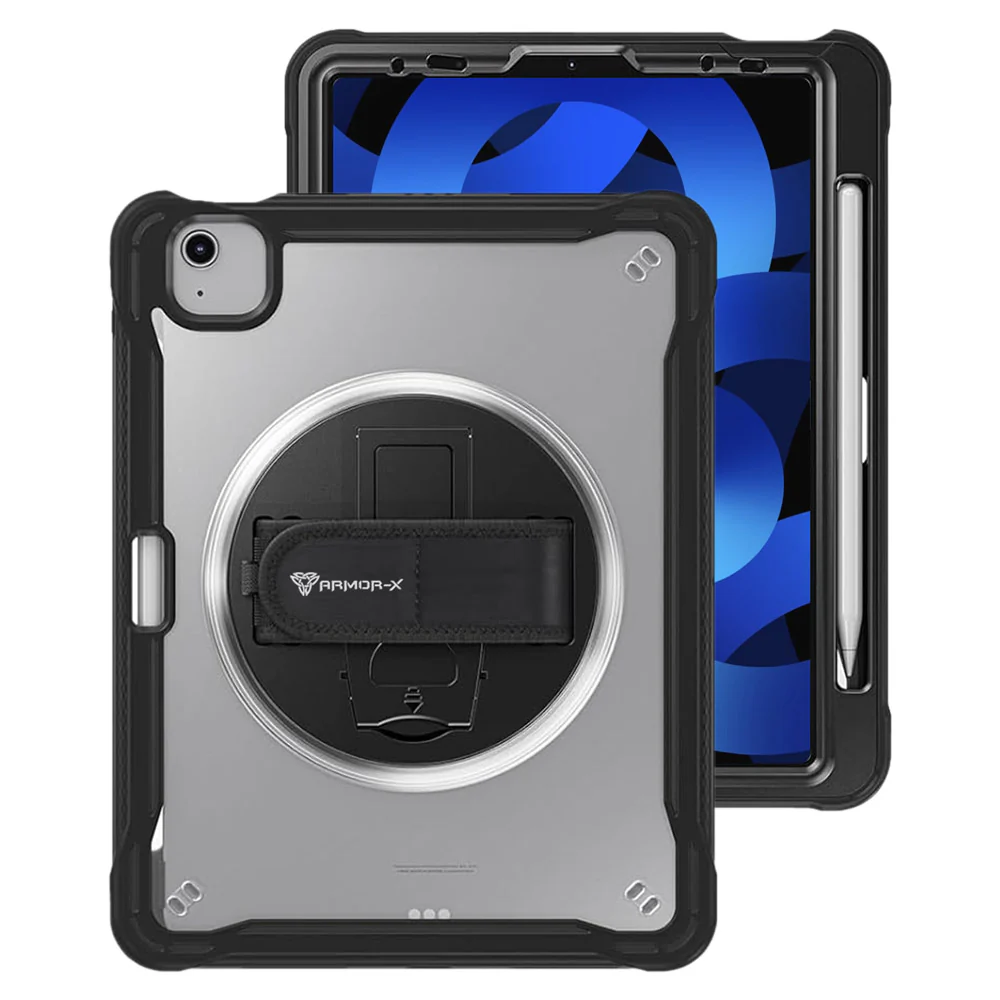 HLN-iPad-PR6 | iPad Air 4 2020 / iPad Air 5 2022 | 2 Layers Protective Rugged Case with Hand Strap and Kick-stand - Image 12
