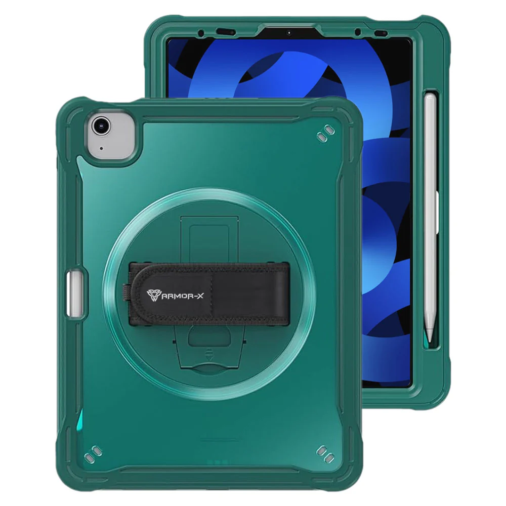 HLN-iPad-PR6 | iPad Air 4 2020 / iPad Air 5 2022 | 2 Layers Protective Rugged Case with Hand Strap and Kick-stand - Image 13