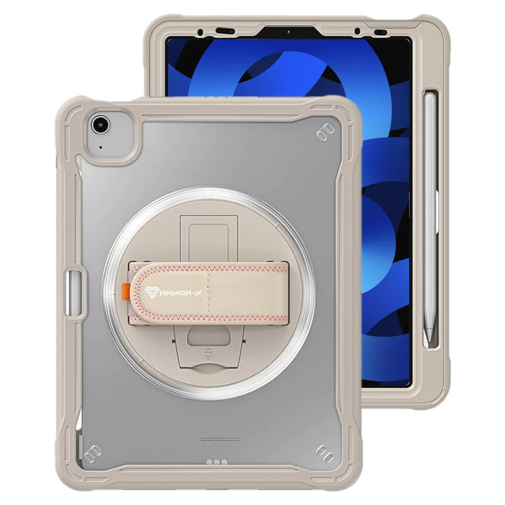 HLN-iPad-PR6 | iPad Air 4 2020 / iPad Air 5 2022 | 2 Layers Protective Rugged Case with Hand Strap and Kick-stand - Image 14