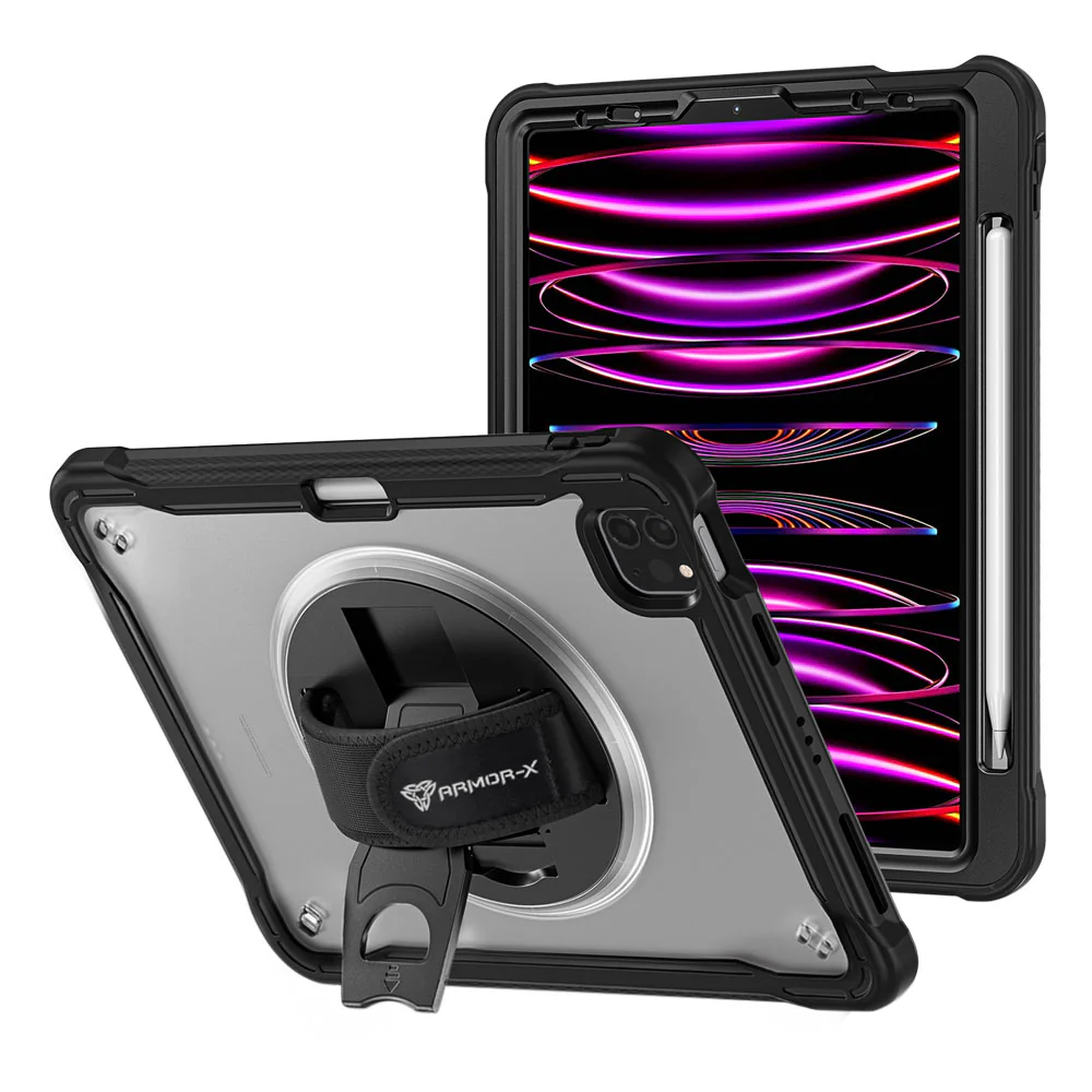 HLN-iPad-PR6 | iPad Pro 11 ( 1st / 2nd / 3rd / 4th Gen. ) 2018 / 2020 / 2021 / 2022 | 2 Layers Protective Rugged Case with Hand Strap and Kick-stand