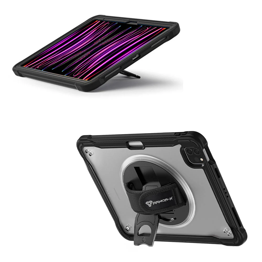 HLN-iPad-PR6 | iPad Pro 11 ( 1st / 2nd / 3rd / 4th Gen. ) 2018 / 2020 / 2021 / 2022 | 2 Layers Protective Rugged Case with Hand Strap and Kick-stand - Image 9