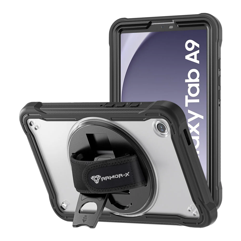HLN-SS-X110 | Samsung Galaxy Tab A9 ( 8.7" ) SM-X110 / SM-X115 | 2 Layers Protective Rugged Case with Hand Strap and Kick-stand