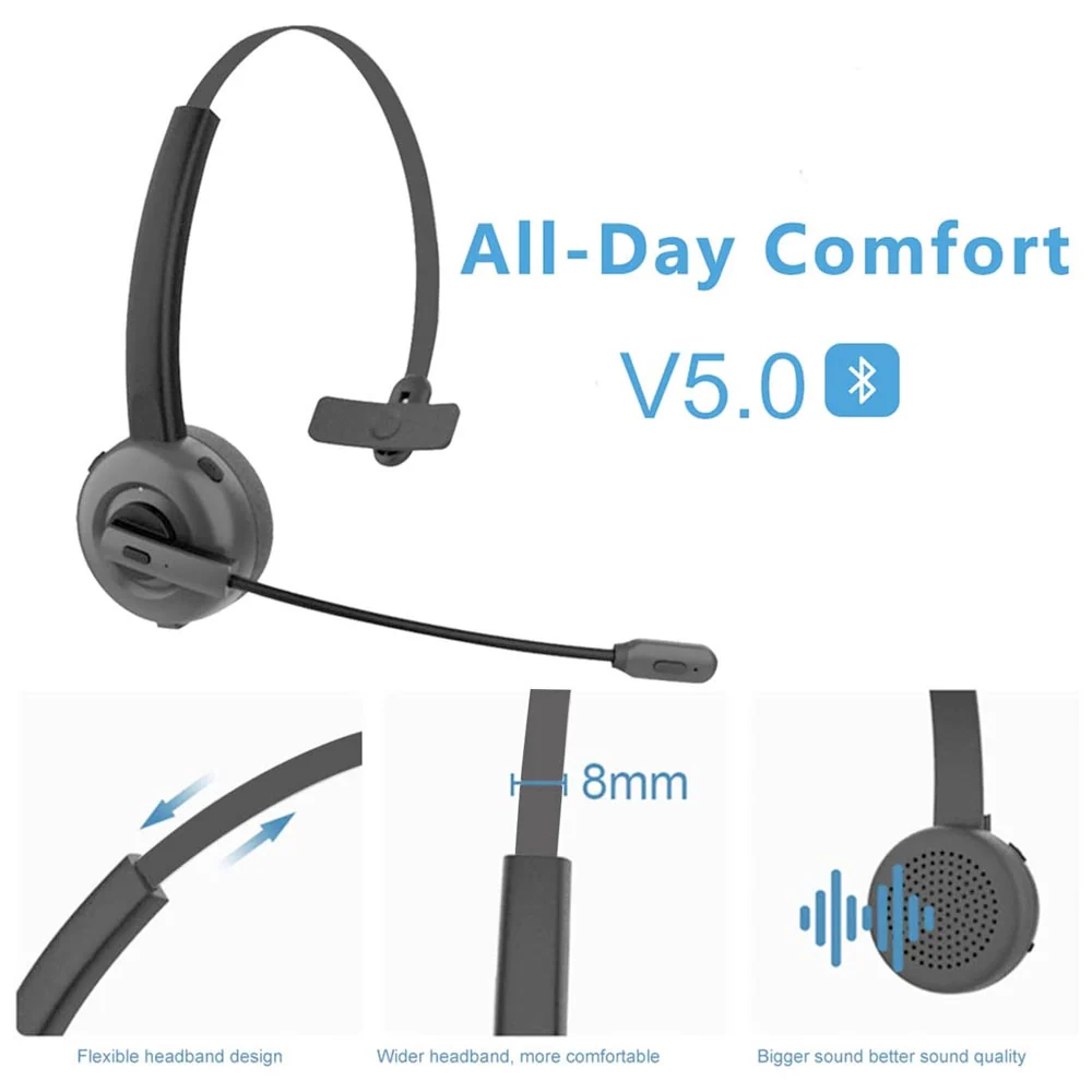 HPH-BS01B | Bluetooth 5.0 Noise Reduction Headset with Charging Base - Image 3